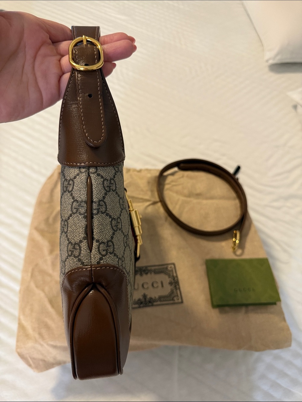 Gucci Brown GG Supreme Shoulder Bag with Green-Red Web - Picture 7 of 16